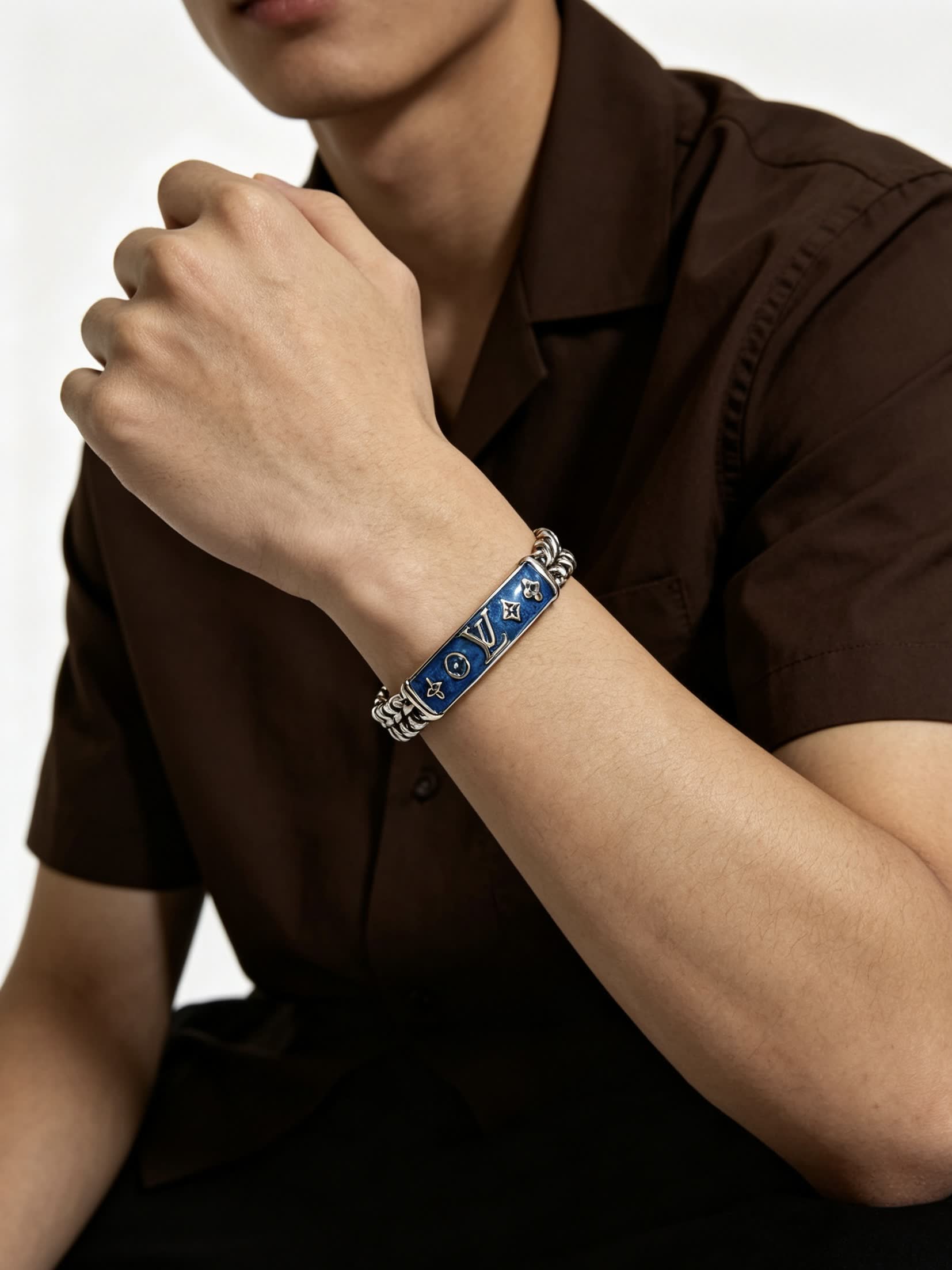 Louis Vuitton Silver Blue Enamel Bracelet